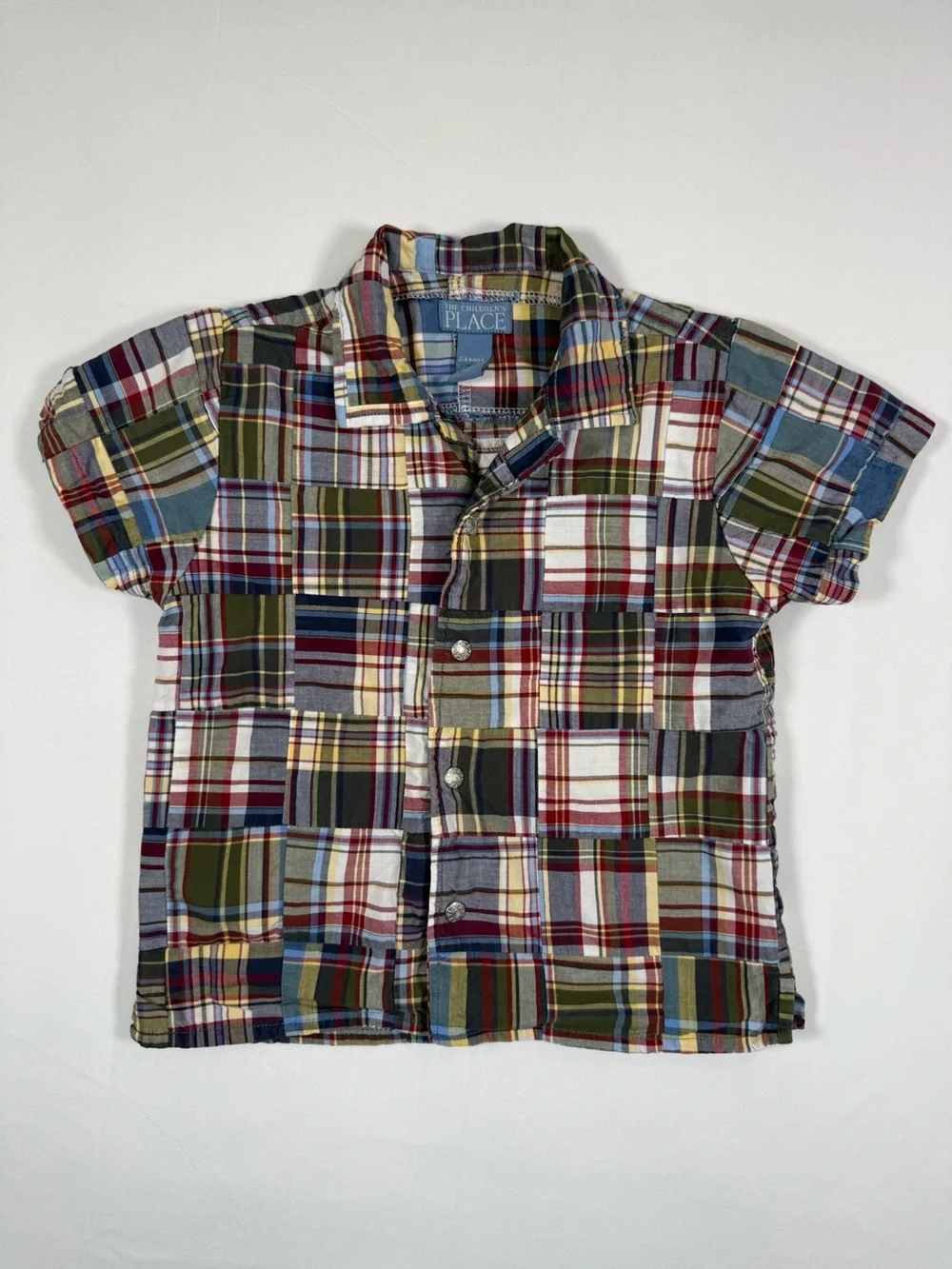 THE CHILDREN’S PLACE Madras Plaid Patchwork Button Front Shirt 24M Cotton Preppy